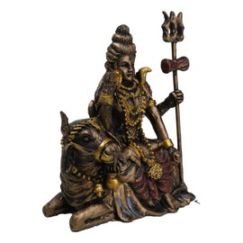 Ebros Eastern Enlightenment Vastu Hindu God Mahadeva Lord Shiva Sitting On Nandi Bull Miniature Figurine 3" Tall Auspicious Yogi Deity Mini Sculpture