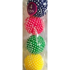 1-Set of 4 Spikey Squeaker Balls Bright Colors Play Fetch and Chew Dog Toy. Not for use with any Launchers