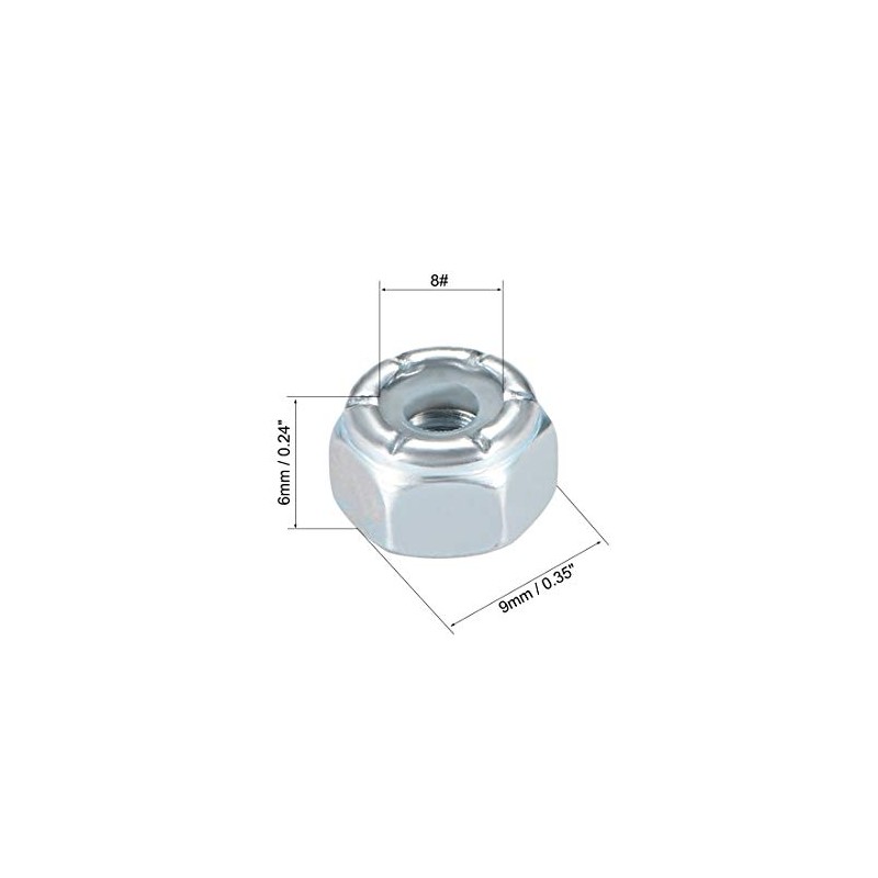sourcing map 8#-32 Nylon Insert Hex Lock Nuts, Carbon Steel