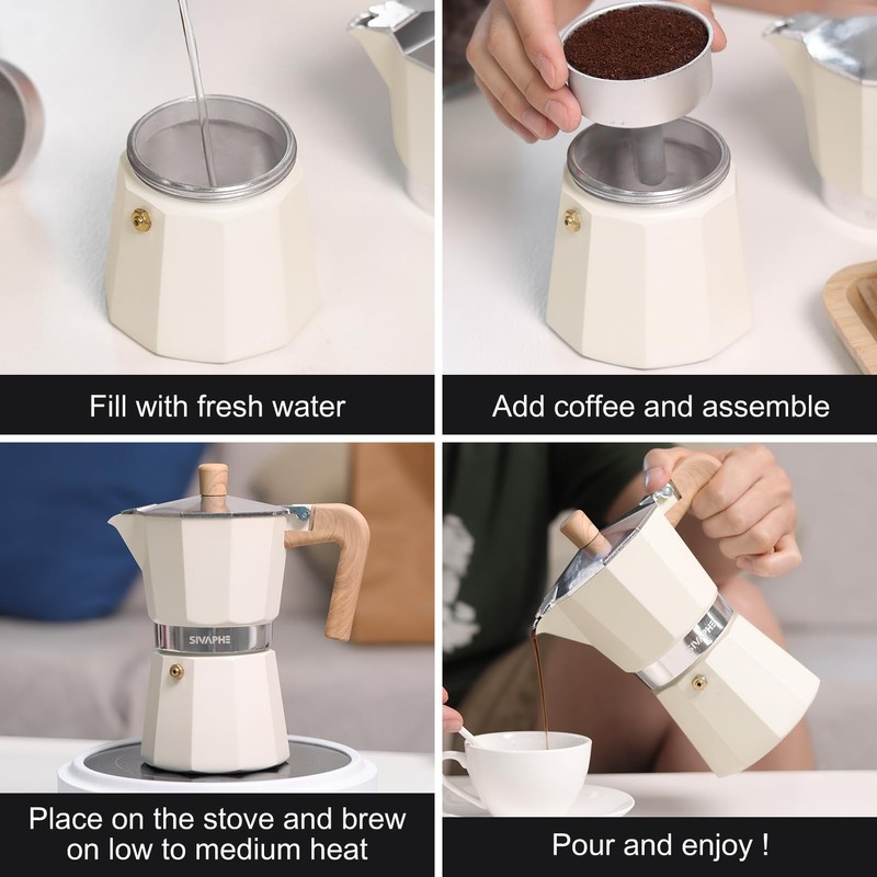 Sivaphe Aluminum Moka Pot 6 Espresso Cups, Percolator Espresso and