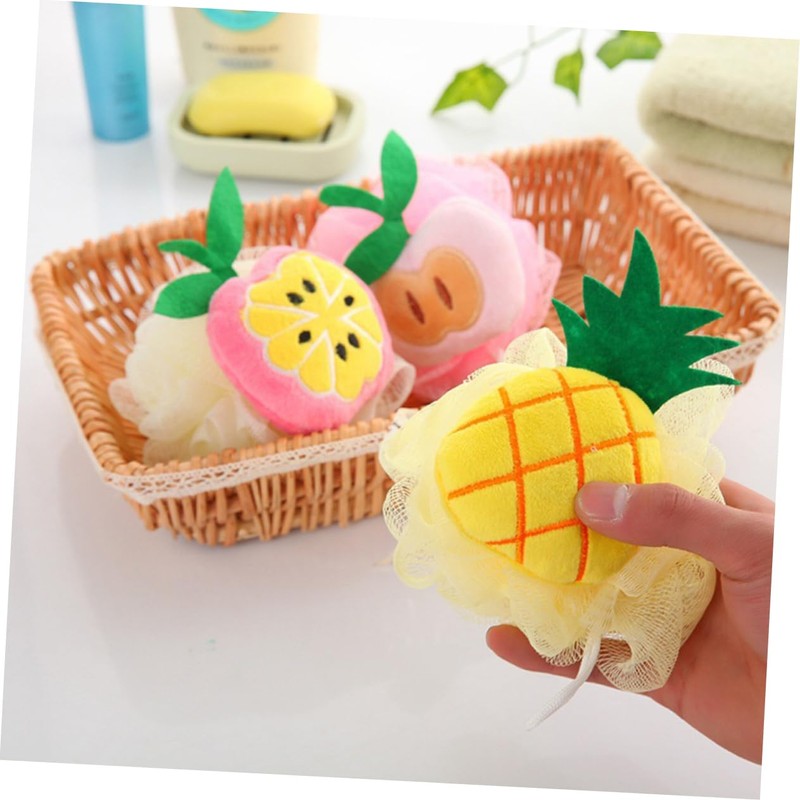 Minkissy 6pcs Fruit-Shaped Mesh Shower Balls Gentle Exfoliating Bath Sponge