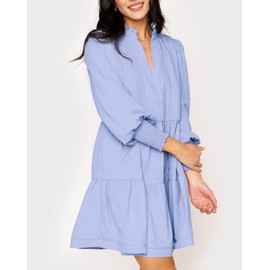 Imily Bela Womens Fall Long Sleeve Tunic Dress Casual V Neck Loose Ruffle Tiered Dress A-Light Blue