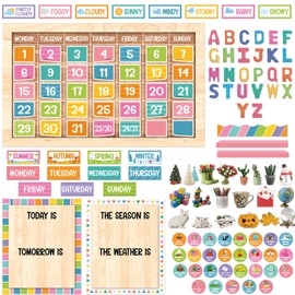 Colorful Classroom Calendar Set, 157pcs Bulletin Board Calendar Set with Seasons Weather and Days of The Week Chart, Monthly Classroom Calendar for Decoration Preschool Teacher Must Have