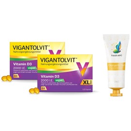 Vigantolvit Vegan Soft Capsules Economy Set 2 x 120 Pieces Including a High-Quality Hand Cream Brand Faar-Apo