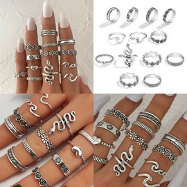 CATOR Pack of 13 Y2K Rings Women Fidget Ring Adjustable Ring Women's Boho Rings Set Stacking Silver Rings Women's Silver, Metal