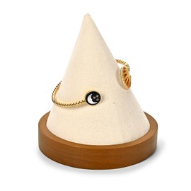 Oirlv Beige Wooden Watch & Bracelet Stand Multi-Functional Cone Shape Display for Watches, Bracelets & Bangles, Soft Velvet Surface, Sturdy Wooden Base