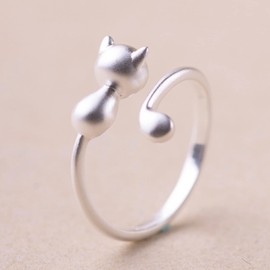 Wendalern Cat Ring for Women Girls Adjustable Open Kitty-shaped Ring Lovely Cat Tail Animal Finger Ring Kitten Pet Gift Jewelry for Cat Lovers