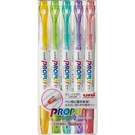 Uni Propus Window Soft Color Double-Sided Highlighter Pen with 4.0 mm/0.6 mm Twin Tip, 5 Color Set (PUS102T5CS)