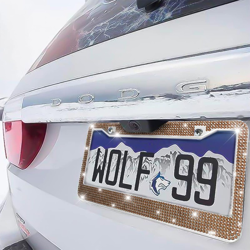 Bling 2PCS Car License Plate Frame, Handcrafted Crystal Stainless Steel