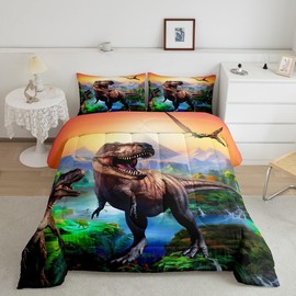 Erosebridal Boys Dinosaur Bedding Set - 3D Cartoon Dinosaurs Comforter Set with 2 Pillow Cases - Soft, Lightweight Duvet Sets for All Season
