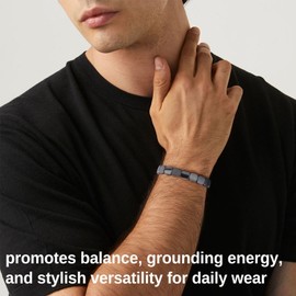 6Pcs Hematite Bracelet for Men Large Size Natural Hematite Beaded Bracelets - Emotional Balance Boost Confidence Energy Healing Bracelets for Men Inspirational Jewelry Gifts