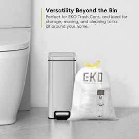 EKO Easy-Dispense Roll 80 Count Extra-Strong Drawstring Small Trash Bag, 2.6 Gallon Trash Bag (7-10L) 1 Pack White, Code B
