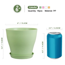 Meowell Meowell 6 inch Plastic Nursery Pots, Seedling Pots, 16 Pack Plant Pots for Small Indoor Outdoor Plants, Flower Pots with Drainage Holes and Saucers, Decorative Planters for House Plants, Colorful