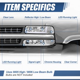 Auto Dynasty 4PCS LED DRL Headlights Assembly and Bumper Lamps Compatible with Chevy Silverado Suburban 1500 2500 3500 Tahoe 99-06, Driver and Passenger Side, Chrome Housing Clear Corner