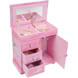 Jewelkeeper Jewelry Box - Jewelry Box for Girls with Ballerina Music Box - 3 Spacious Drawers, Necklace Carousel, Soft Pink Lining and Flowers Design - Sugar Plum Fairy Tune - 9.5 x 7.75 x 9.5 in
