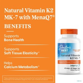 Doctor's BEST Vitamin K2 MK7 with MenaQ7 60 Count Supports Bone Joint Health Calcium Absorp...