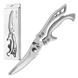 BETUREEIU Poultry Shears, Heavy Duty Kitchen Scissors with Spring Loaded & Serrated Edge, Ultra Sharp Multipurpose Stainless Steel Kitchen Shears for Cutting Chicken, Fish, Bone, Meat (Silver)