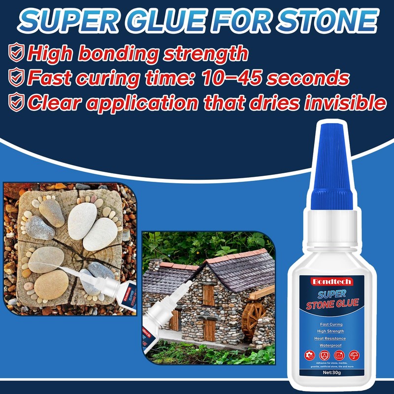 Stone Glue 30 g, Marble Glue Instant, with Anti-Clog Cap,