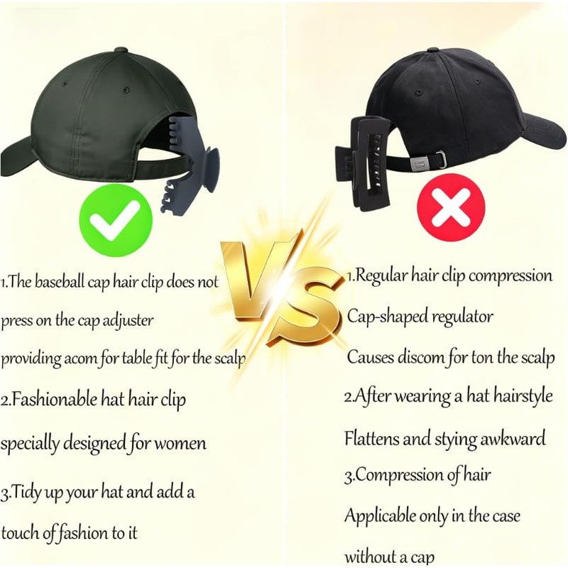 3 PCS Hat Claw Clip for Women,Large Claw Clip for