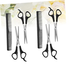 Mikinona 2 Sets Barbers Shears Scissors Comb Hair Salon Cutter Haircut Scissor Hair Styling Tools Black