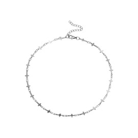 CSIYANJRY99 Sideways Cross Necklace for Women Small Interlinked Cross Choker Necklace Trendy Cross Charm Faith Religious Jewelry (Silver)