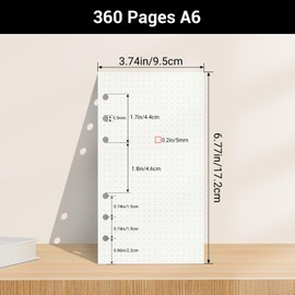 Yarotm Refill Paper A6 Dotted - 100 GSM Refill Paper Dotted 5 mm - 180 Sheets / 360 Pages Loose Leaf Paper for Ring Binder 6 Holes - Refillable A6 Paper for Travel Diary