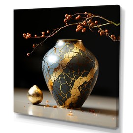 DesignQ Japan Art Oversized Wall art decor, Japan Art Wall Art, Golden Art Of Kintsugi Pottery In Japan, Gold Canvas wall art, 36x36 inches