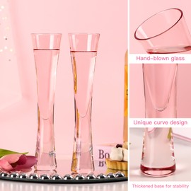 Pink Crystal Champagne Flutes Set of 2 – 5oz Handcrafted Prosecco Glasses for Couples, Weddings & Gifts