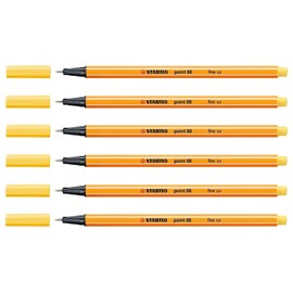STABILO point Pack of 6 Felt-Tip Pen point 88, Line width: 0.4 mm, Yellow