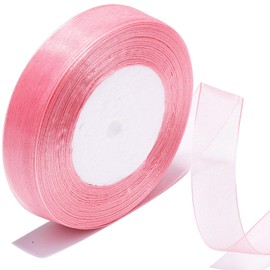 Bsikon 3/4 Inch Sheer Organza Ribbon 50 Yards Pink Chiffon Ribbon for Gift Wrapping,Bouquets,Wedding,DIY Craft