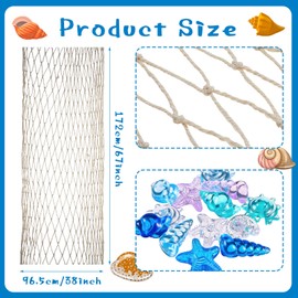 Tudomro Mermaid Fishing Net Decor Table Runner Mermaid Christmas Party Decorations Summer Diving Gem Pool Toys Natural Netting Table Runner for Nautical Ocean Beach Party Accessory Decor (1 Set)