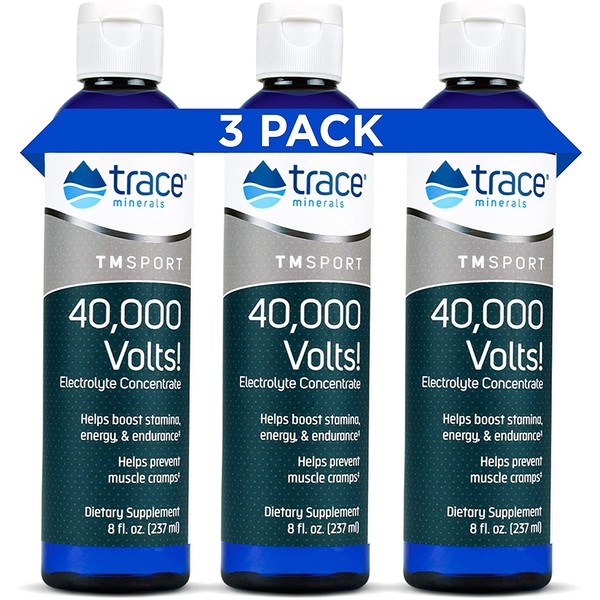 Trace Minerals – 40,000 Volts! 8oz 3 Pack | Liquid Electrolyte Concentrate Drops | Relief of Dehydration Leg & Muscle Cramps | Energy Support with Magnesium, Potassium, Sulfate, Boron & Trace Minerals