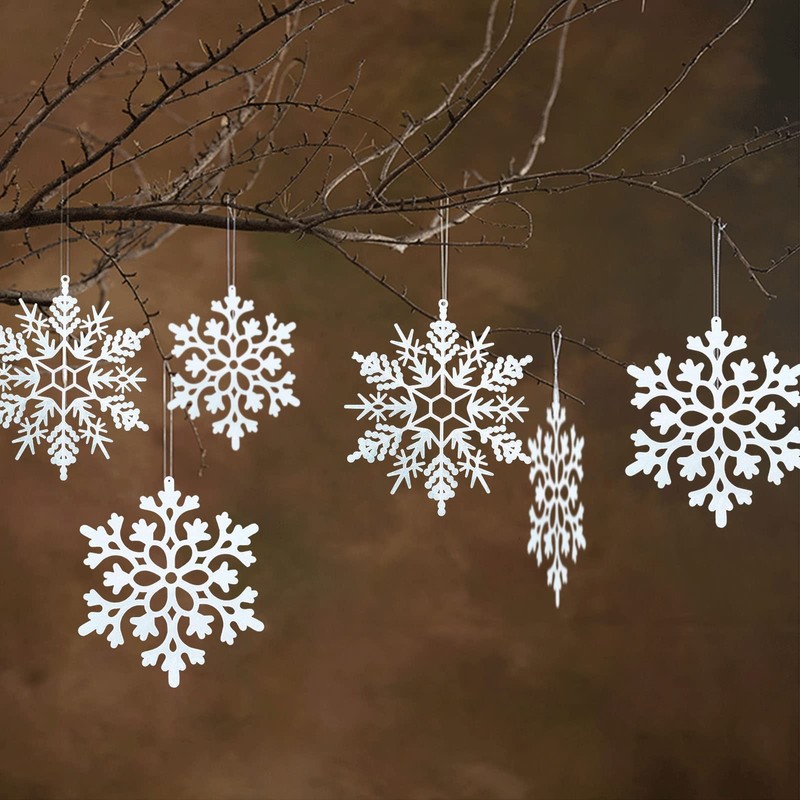 HERZWILD Christmas Snowflake Ornaments 36pcs Plastic Snowflake Hanging Decor White