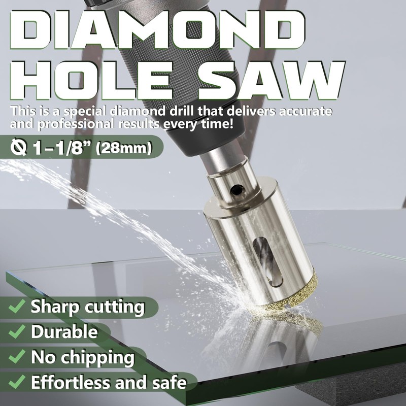 CSOOM 1-1/8"（28mm） Diamond Hole Saw with Center Drill Bit, One-Touch