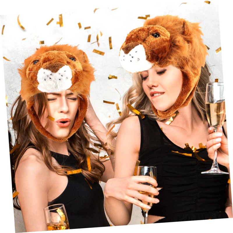 [Lurrose] Carnival Hat Plush Lion Tiger Headwear Cap Performance Hat