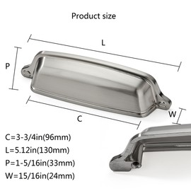 CABDM 6 Pack 3-3/4 inch (96mm) Brushed Satin Nickel Cabinet Cup Pulls Drawer Pulls Kitchen Hardware Cabinet Handles Drawer Handles Knobs Cup Pull.