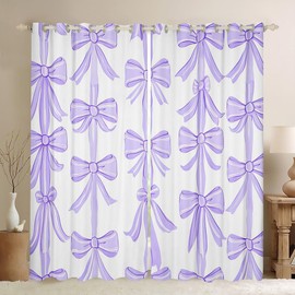 Feelyou Kids Girls Purple Bow Curtains,Dreamy Princess Bow Window Curtains for Bedroom Living Room,Kawaii Cute Bowknot Window Drapes,Fashion Bow 30%-50% Blackout Curtains, 42W X 84L,2 Panels