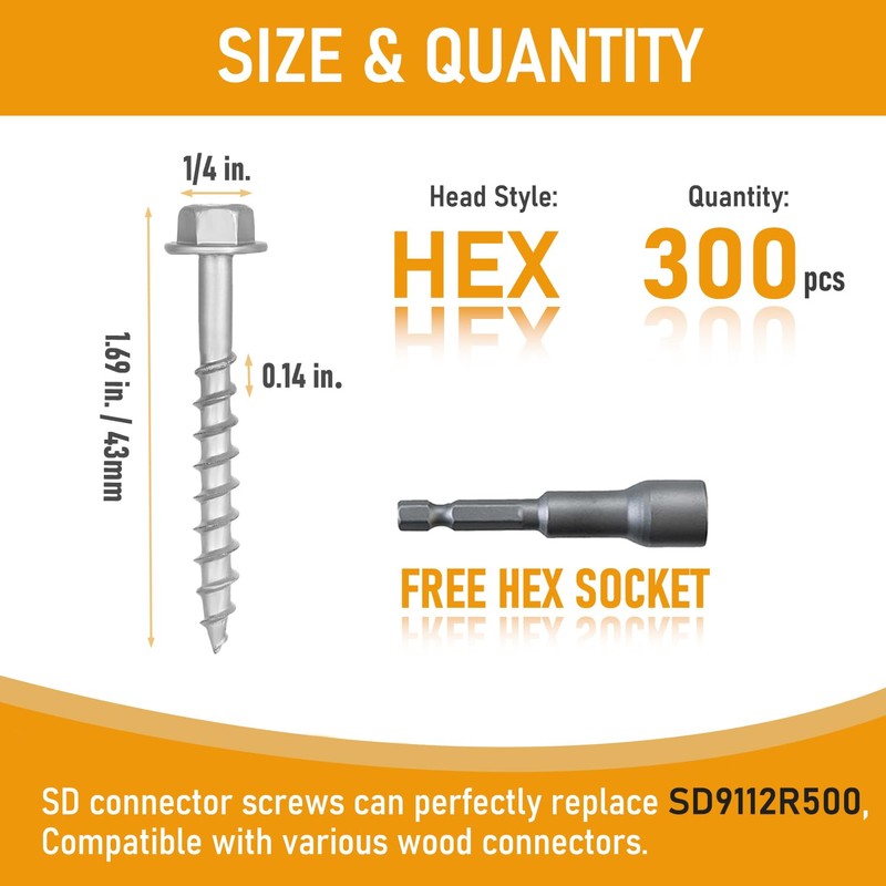 (300 Pack) #9 x 1-1/2" Heavy Duty Joist Hanger Screws,
