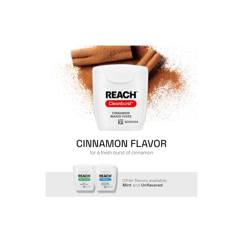 Reach Cleanburst Hilo dental encerado, cuidado bucal, sabor a canela,
