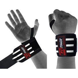 FITPACT Weight Lifting Wrist Wraps Support (PAIR), Elasticated Professional 18” Cotton Straps with Thumb Loop, Powerlifting Bodybuilding Fitness Strength Gym Training Workout Gymnastics Calisthenics