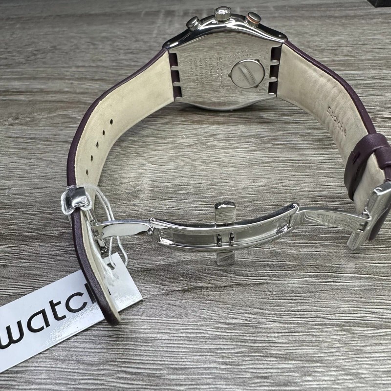 Swatch NEW✅ Swatch Irony PRISIONER Chronograph Dark Purple Leather Men's