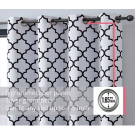 HLC.ME Lattice Print Pattern Blackout Curtains 63 Inch - Thermal Insulated Sleep Well Room Darkening Grommet Window Drapery Curtains for Bedroom - Platinum White & Black - Set of 2-52 x 63 Length