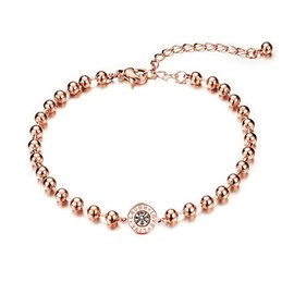 Mixiueuro Women Girls Cubic Zirconia Bezel Jewellery Sets 14k Rose Gold Plated Stainless Steel Cubic Zirconia B ezel Pendant Necklace Stud Earrings And Bead Bracelets Minimalist Style Nickel Free