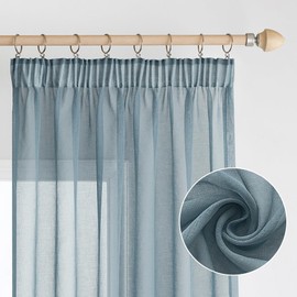 EMEMA Set of 2 Sheer Voile Curtains with Ruffle Tape, Transparent Voile, Polyester, Transparent, Living Room, Airy Decorative Curtain for Bedroom, 140 x 245 cm (W x H), Dusty Blue