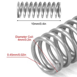GUNGY Compression Spring Stainless Steel Spring Compression Springs 10 mm Wire Diameter 0.45 mm Outer Diameter 4 mm Length 10 mm Maximum Spring Force 0.4 kg Pack of 20
