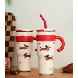 Cute Cat Insulated Straw Cup Stylish Large-Capacity Water Bottle for Hot and Cold Drinks Stainless Steel Bottled Tumbler Portable:_dog_1200ml