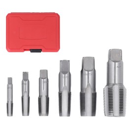 6 Piece NPT Pipe Tap Set, Carbon Steel NPT Tap Set for Clean Accurate Threads, Sizes Included 1 3/4 1/2 3/8 1/4 1/8, Thread Tapping Tool Kit for PVC Pipe with Storage Case
