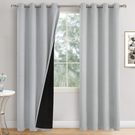 QUEMAS Light Grey Blackout Curtains 84 Inch Length 2 Panels for Living Room, Thermal Insulated 100% Light Blocking Soundproof Grommet Window Curtains for Bedroom with Liner, Each 52 Inch Wide