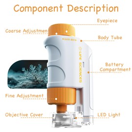Benaewa Mini Microscope for Kids, 80-160x Portable Miniscope, Handheld Pocket Microscope for Scientific Observation, Kids Education(Yellow)