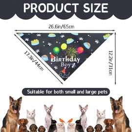 Dog Birthday Bandana Large Breed Girl & Boy, Soft Dog Triangle Scarf Bib Accessories, Washable Adjustable Pet Kerchief, Party Supplies for Small Medium Cats Pets (Black)
